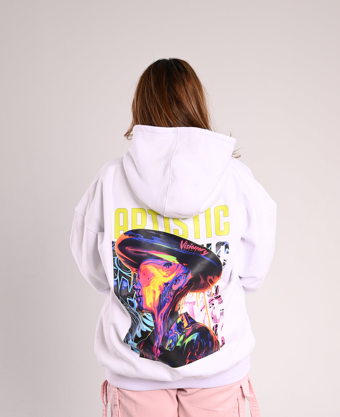 White Artistic Over-Sized Hoodie