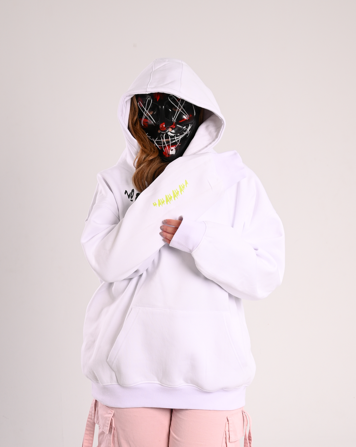 White HAHAHA Over-Sized Hoodie