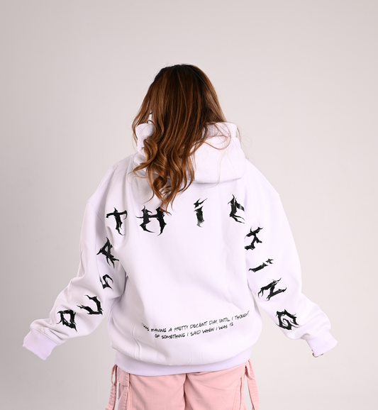 White Overthinking Over-Sized Hoodie